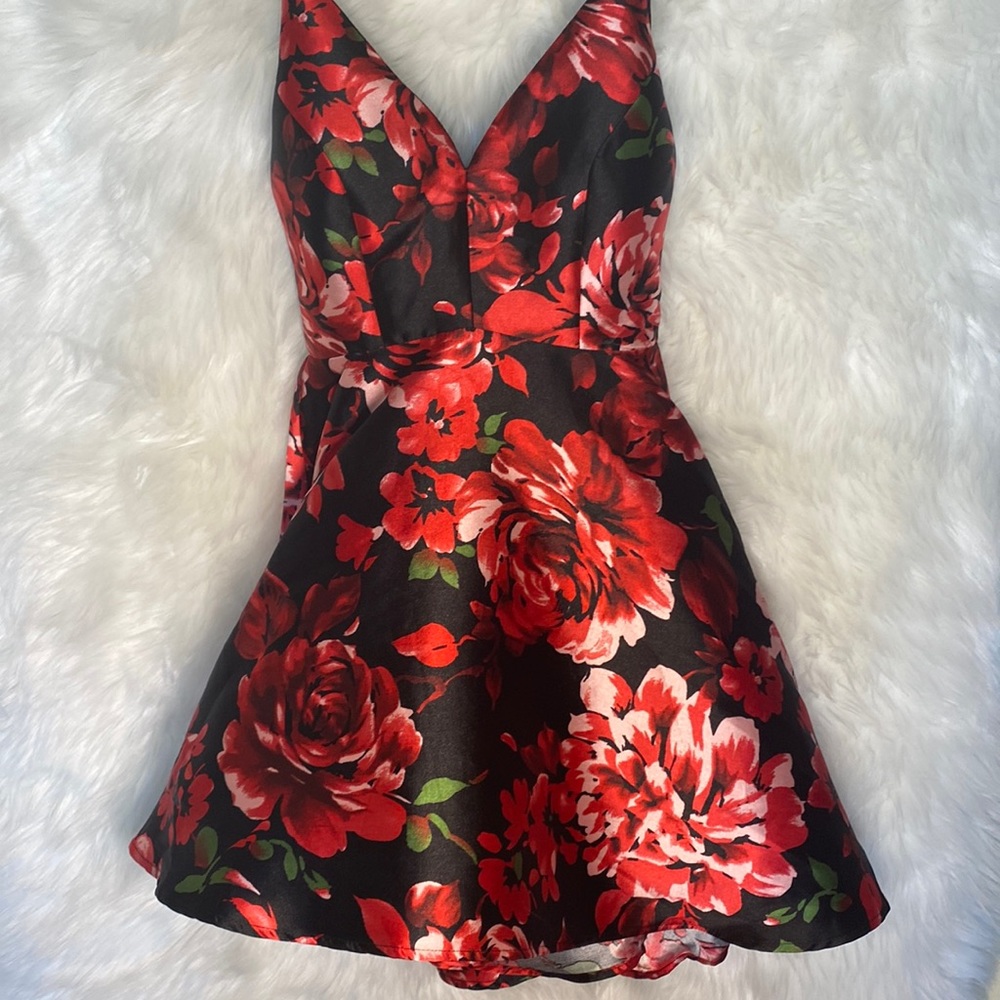Open Back Mesh Fit & Flare Short Floral Dress by B. Smart Size 3 NWOT S/M